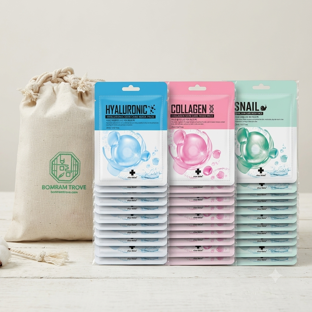 Korean Facial Mask Sheet 30-Pack – Monthly Skincare Set with Snail, Collagen & Hyaluronic Acid