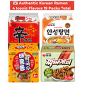 Nongshim Korean Ramen Variety Pack (19 Packs) | Shin Ramen + Ansungtangmyun + Chapagetti + Baehongdong Makguksu