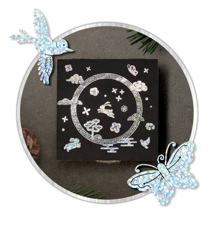 DIY Mother of Pearl Jewelry Box Kit: 3 Real Nacre & 1 Hologram Stickers. Korean Craft Gift for Seniors Dementia Activity