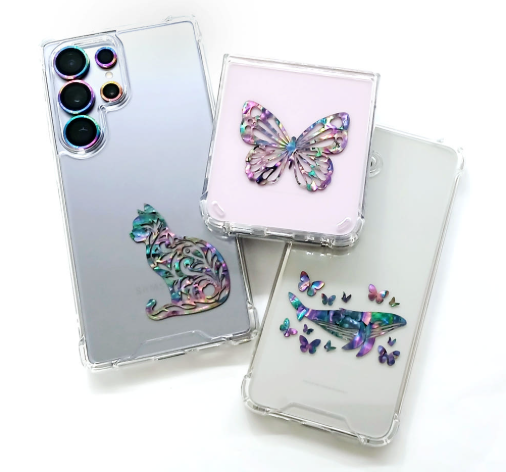 DIY Mother of Pearl Jewelry Box Kit: 3 Real Nacre & 1 Hologram Stickers. Korean Craft Gift for Seniors Dementia Activity