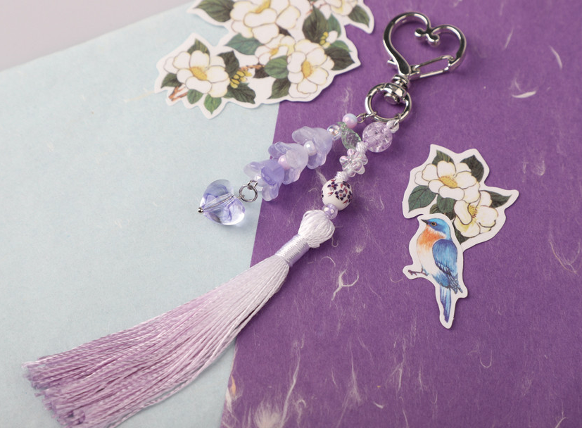 Korean Traditional Norigae Keyring Handmade Tassel Bag Charm with Flower Beads Good Luck Gift (pink)