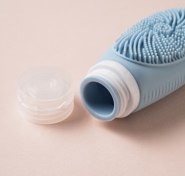 [3-Pack] 2-in-1 Silicone Travel Bottles with Body & Scalp Scrubber, Hanging Refillable Toiletry Containers for Shampoo, Conditioner & Body Wash, Leak-Proof & TSA Approved, 3.4oz (100ml)