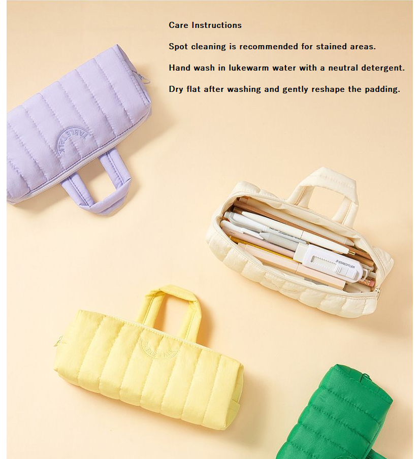 Table Talk Padded Pouch (100g) - Lightweight Quilted Pencil Case with Easy-Pull O-Ring Zipper, Made in Korea, 5 Colors (Lemon Yellow)