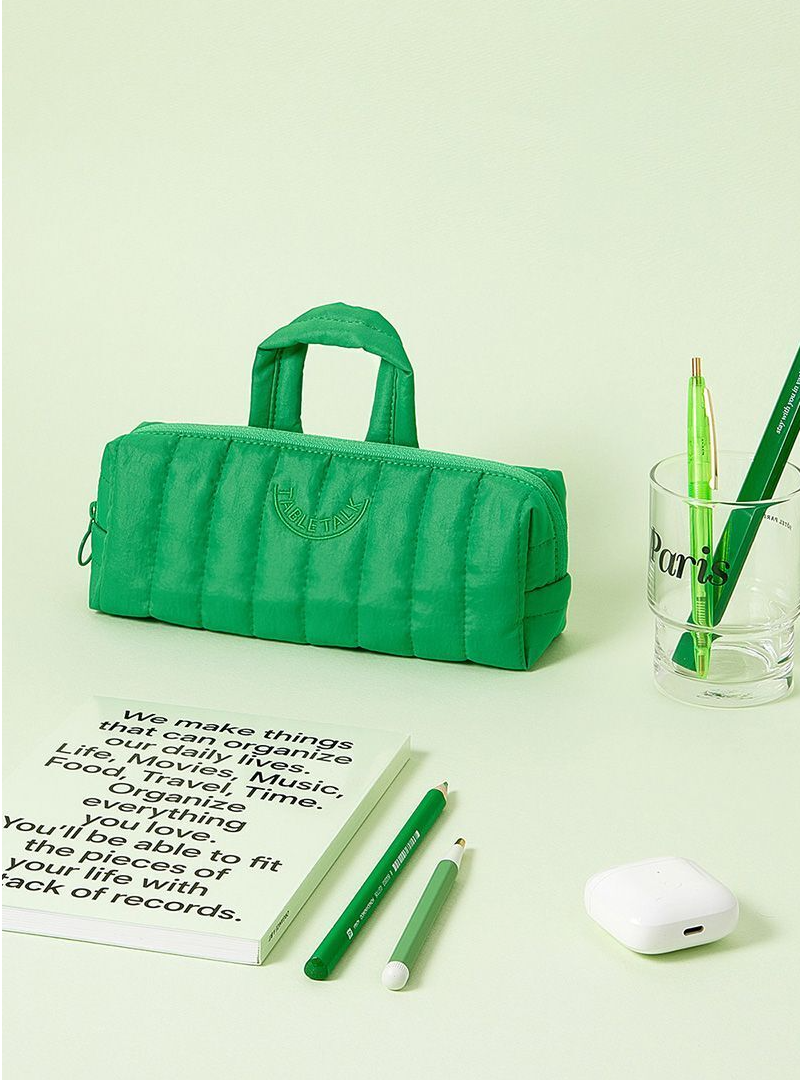 Table Talk Padded Pouch (100g) - Lightweight Quilted Pencil Case with Easy-Pull O-Ring Zipper, Made in Korea, 5 Colors (Lemon Yellow)