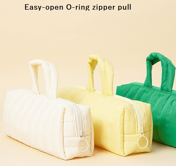 Table Talk Padded Pouch (100g) - Lightweight Quilted Pencil Case with Easy-Pull O-Ring Zipper, Made in Korea, 5 Colors (Lemon Yellow)