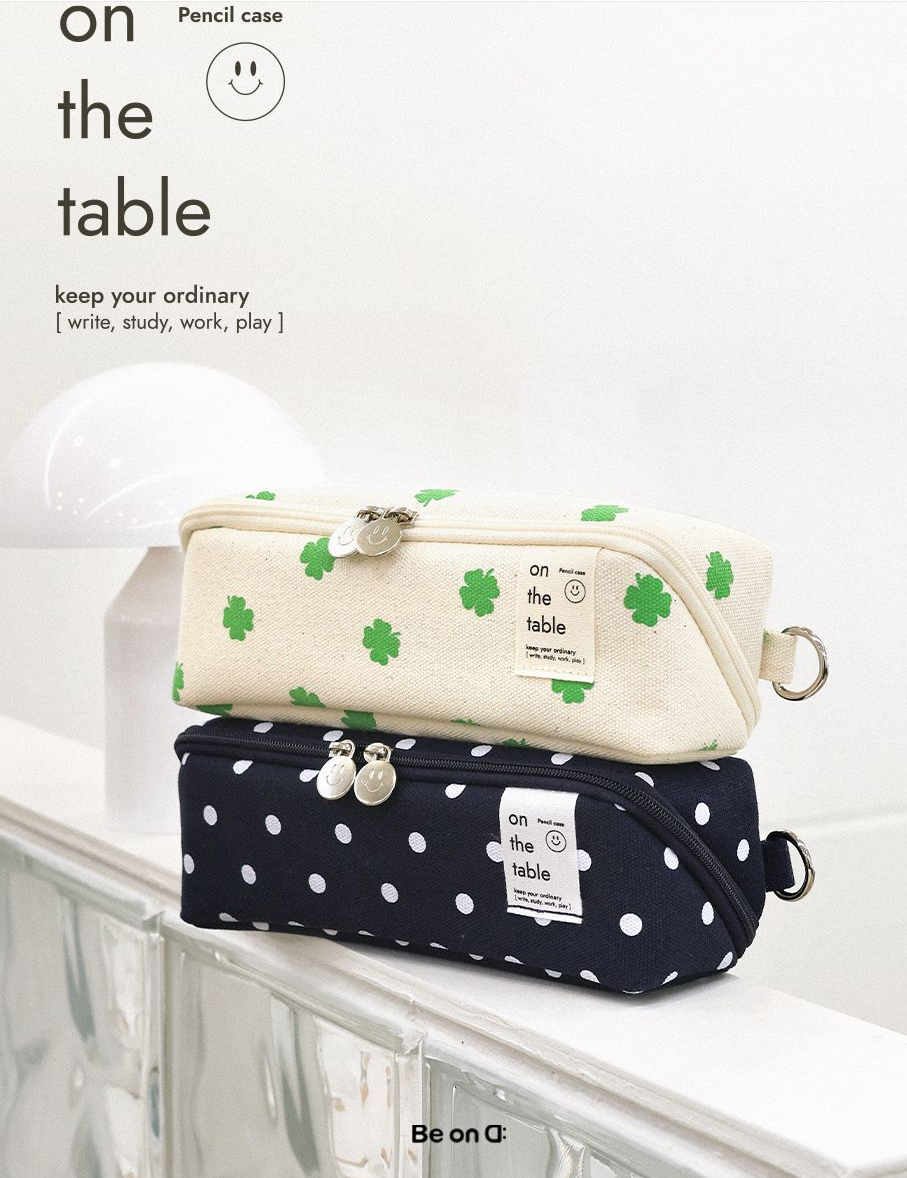 On The Table Cube Pencil Case ver.2 - Large Capacity Canvas Pen Pouch with Internal Divider, Smile Slider Zipper, Aesthetic Stationery Organizer, Made in Korea (navy)