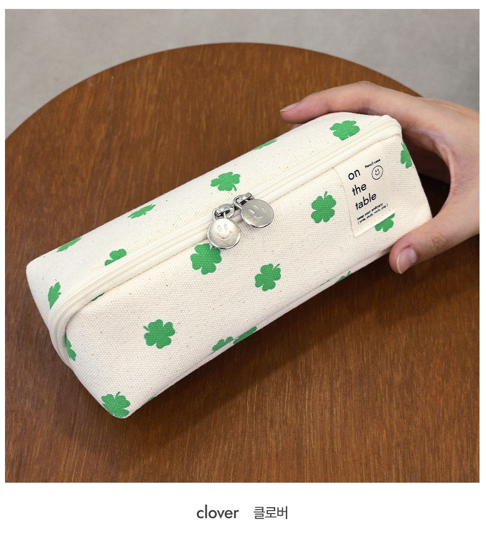 On The Table Cube Pencil Case ver.2 - Large Capacity Canvas Pen Pouch with Internal Divider, Smile Slider Zipper, Aesthetic Stationery Organizer, Made in Korea (navy)