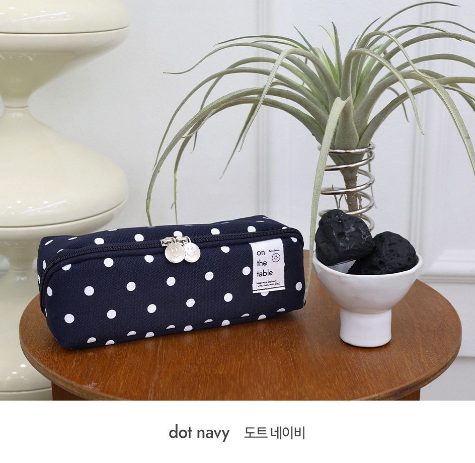 On The Table Cube Pencil Case ver.2 - Large Capacity Canvas Pen Pouch with Internal Divider, Smile Slider Zipper, Aesthetic Stationery Organizer, Made in Korea (navy)