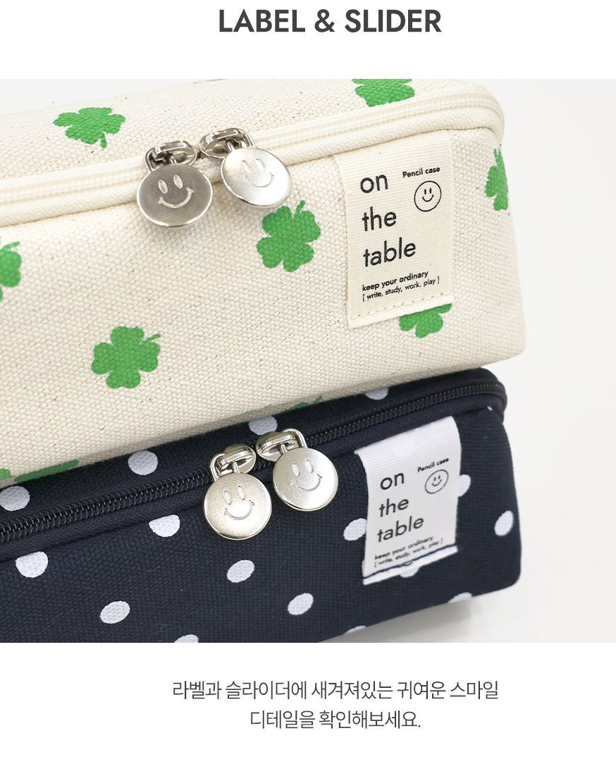 On The Table Cube Pencil Case ver.2 - Large Capacity Canvas Pen Pouch with Internal Divider, Smile Slider Zipper, Aesthetic Stationery Organizer, Made in Korea (navy)