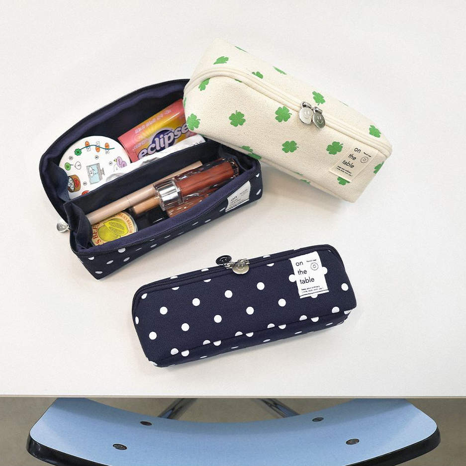 On The Table Cube Pencil Case ver.2 - Large Capacity Canvas Pen Pouch with Internal Divider, Smile Slider Zipper, Aesthetic Stationery Organizer, Made in Korea (navy)