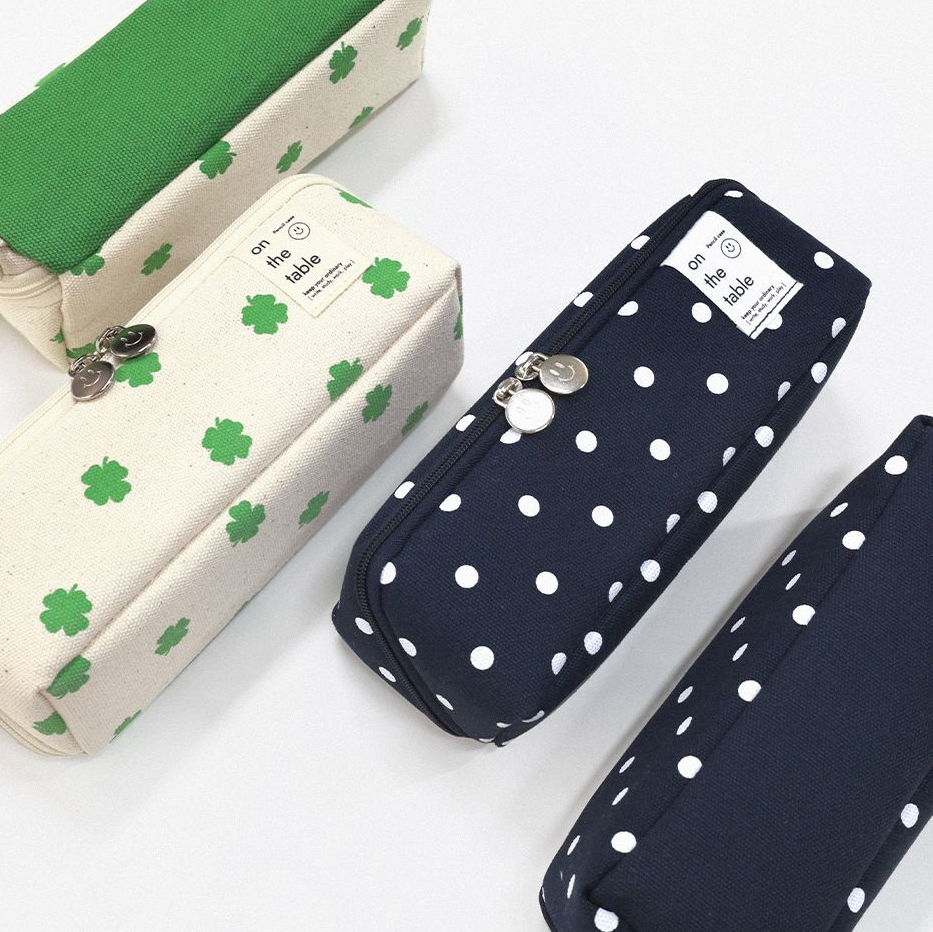 On The Table Cube Pencil Case ver.2 - Large Capacity Canvas Pen Pouch with Internal Divider, Smile Slider Zipper, Aesthetic Stationery Organizer, Made in Korea (navy)