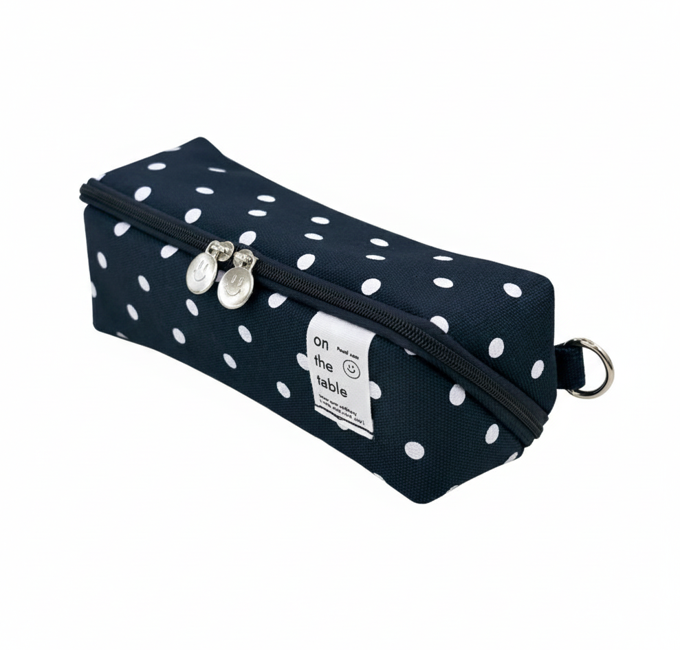 On The Table Cube Pencil Case ver.2 - Large Capacity Canvas Pen Pouch with Internal Divider, Smile Slider Zipper, Aesthetic Stationery Organizer, Made in Korea (navy)