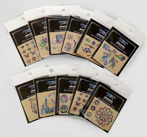 Real Mother of Pearl Art Decals (Set of 7) - Premium Abalone Shell Stickers for Tumblers, Mugs, Phones - Water-Resistant & Curved Surface Friendly - Handcrafted by Disabled Artists