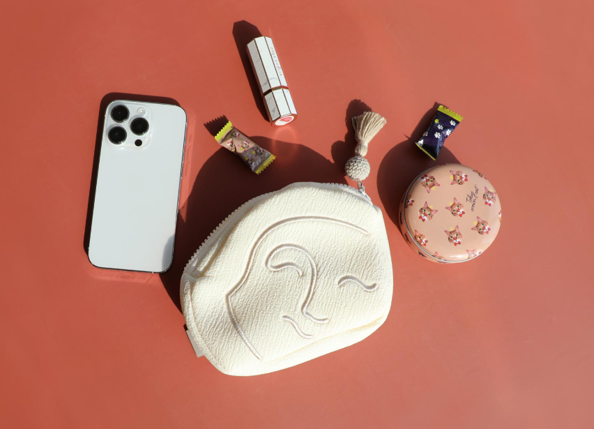 National Museum of Korea MUZ Silla Smile Embroidered Pouch - Quilted Canvas Makeup Bag with Tassel