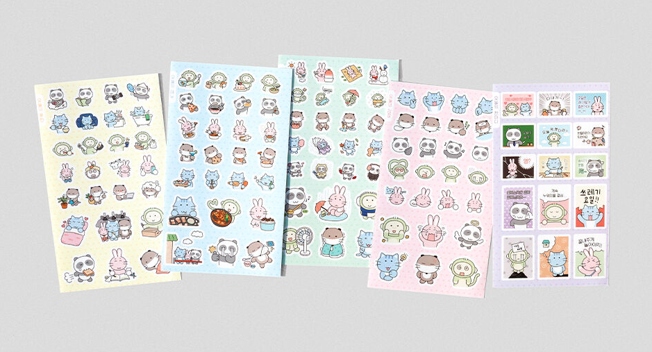 K-Style Cute Animal Daily Journal Stickers (5 Sheets Total) - Removable Matte Finish - Panda, Cat, Rabbit, Otter, Monkey - Korean Deco Stickers for Planners, Calendars, DIY Crafts, Gifts