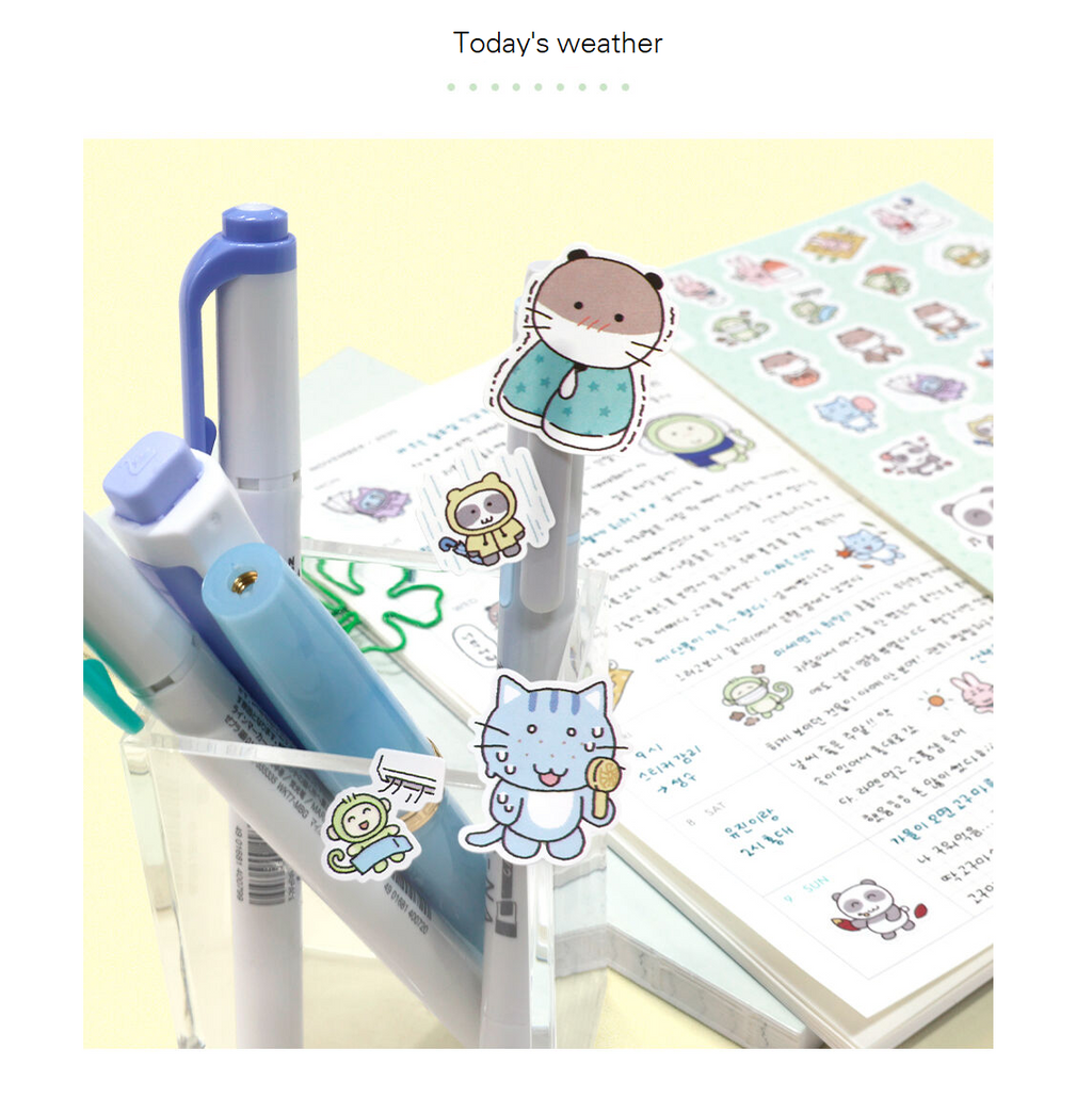 K-Style Cute Animal Daily Journal Stickers (5 Sheets Total) - Removable Matte Finish - Panda, Cat, Rabbit, Otter, Monkey - Korean Deco Stickers for Planners, Calendars, DIY Crafts, Gifts