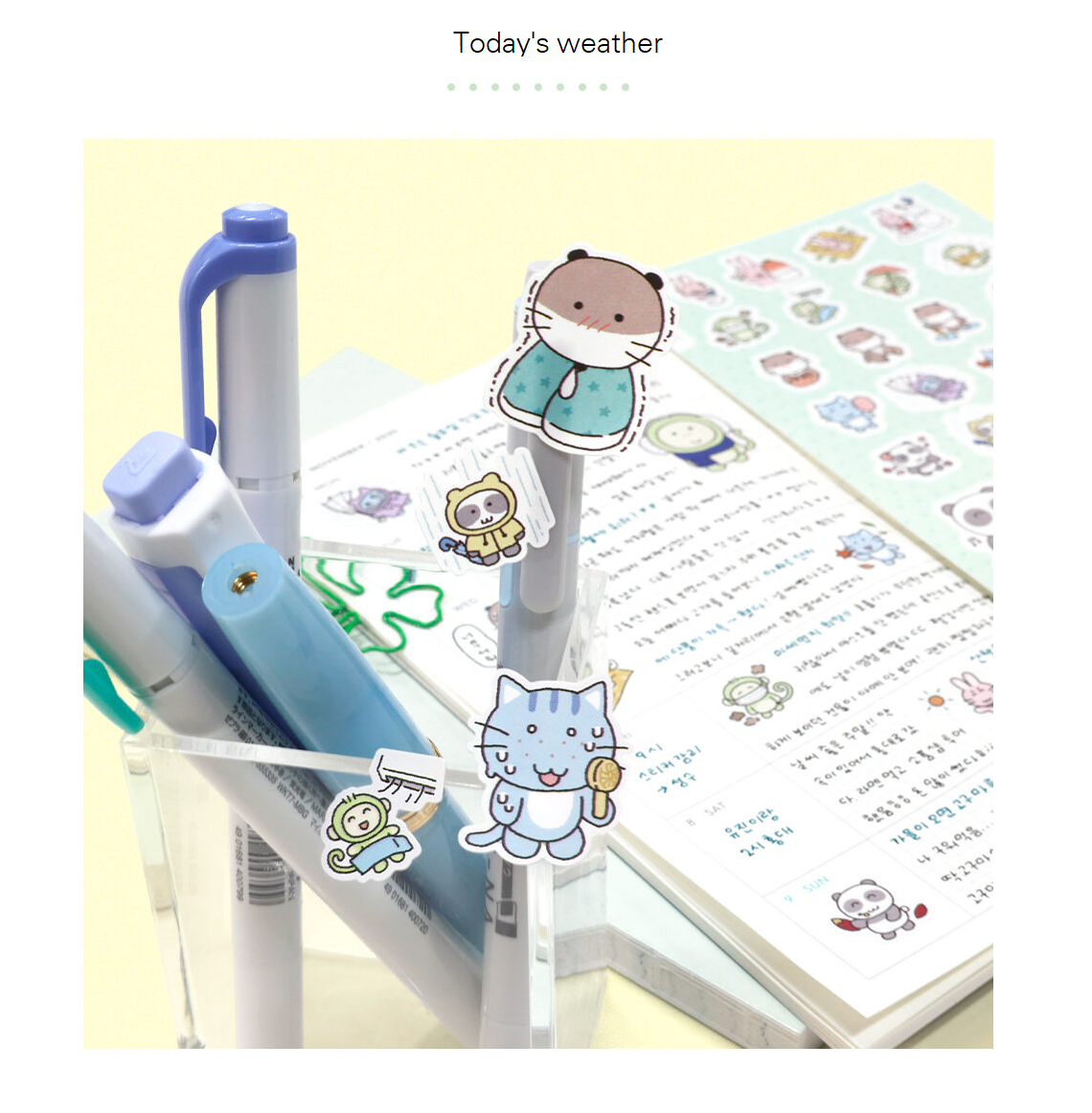 K-Style Cute Animal Daily Journal Stickers (5 Sheets Total) - Removable Matte Finish - Panda, Cat, Rabbit, Otter, Monkey - Korean Deco Stickers for Planners, Calendars, DIY Crafts, Gifts