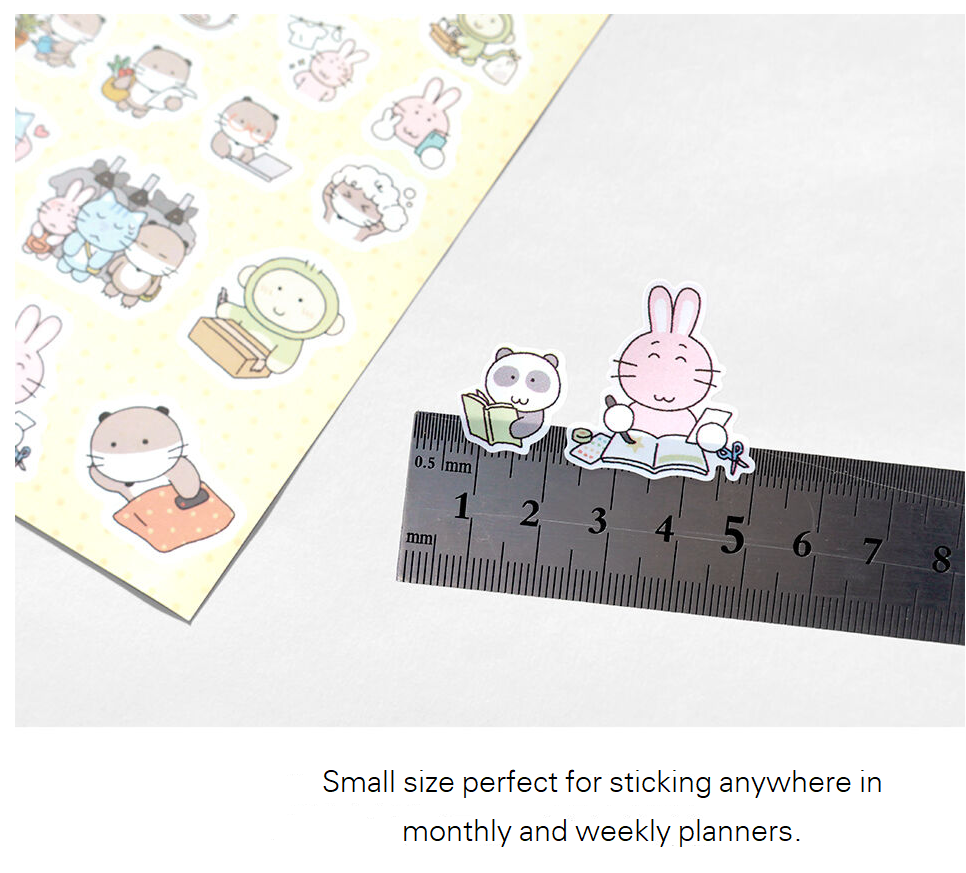 K-Style Cute Animal Daily Journal Stickers (5 Sheets Total) - Removable Matte Finish - Panda, Cat, Rabbit, Otter, Monkey - Korean Deco Stickers for Planners, Calendars, DIY Crafts, Gifts