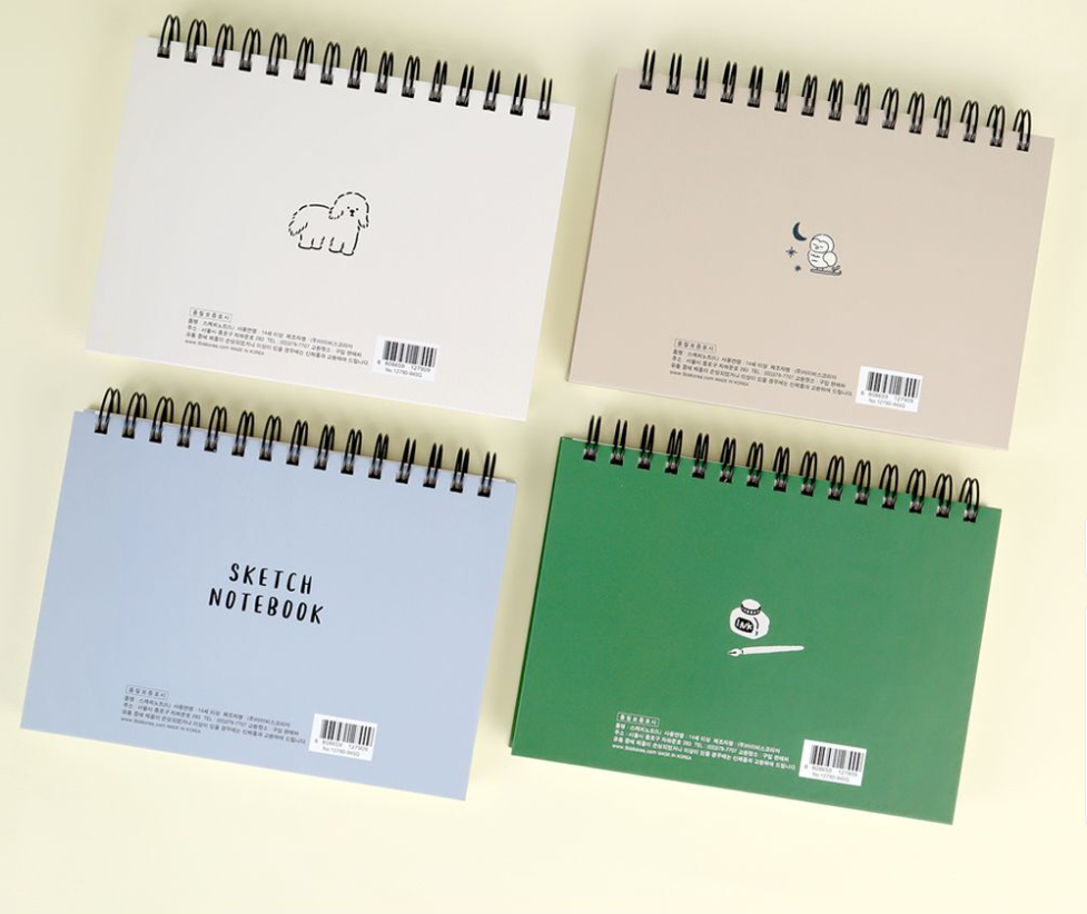 bomramtrove Sketch Notebook Spiral Bound – Cute Animal Design, Korean Stationery Drawing Journal