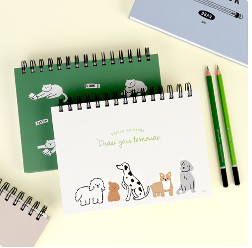 bomramtrove Sketch Notebook Spiral Bound – Cute Animal Design, Korean Stationery Drawing Journal