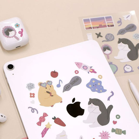 GGU GGU Cute Animal Deco Sticker Set - 6 Sheets, Made in Korea, Removable No-Residue Clear Stickers for Journaling, Laptops & Planners
