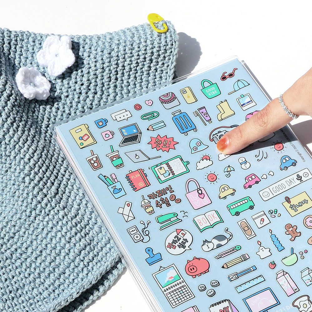 Full of Transparent Sticker Set - 2 Large Sheets, Made in Korea, Clear PP Deco Stickers for Journaling, Planners, Laptops, Phone Case Decoration - Kawaii Daily Icon Aesthetic Stationery Gift
