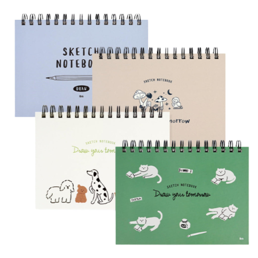 bomramtrove Sketch Notebook Spiral Bound – Cute Animal Design, Korean Stationery Drawing Journal