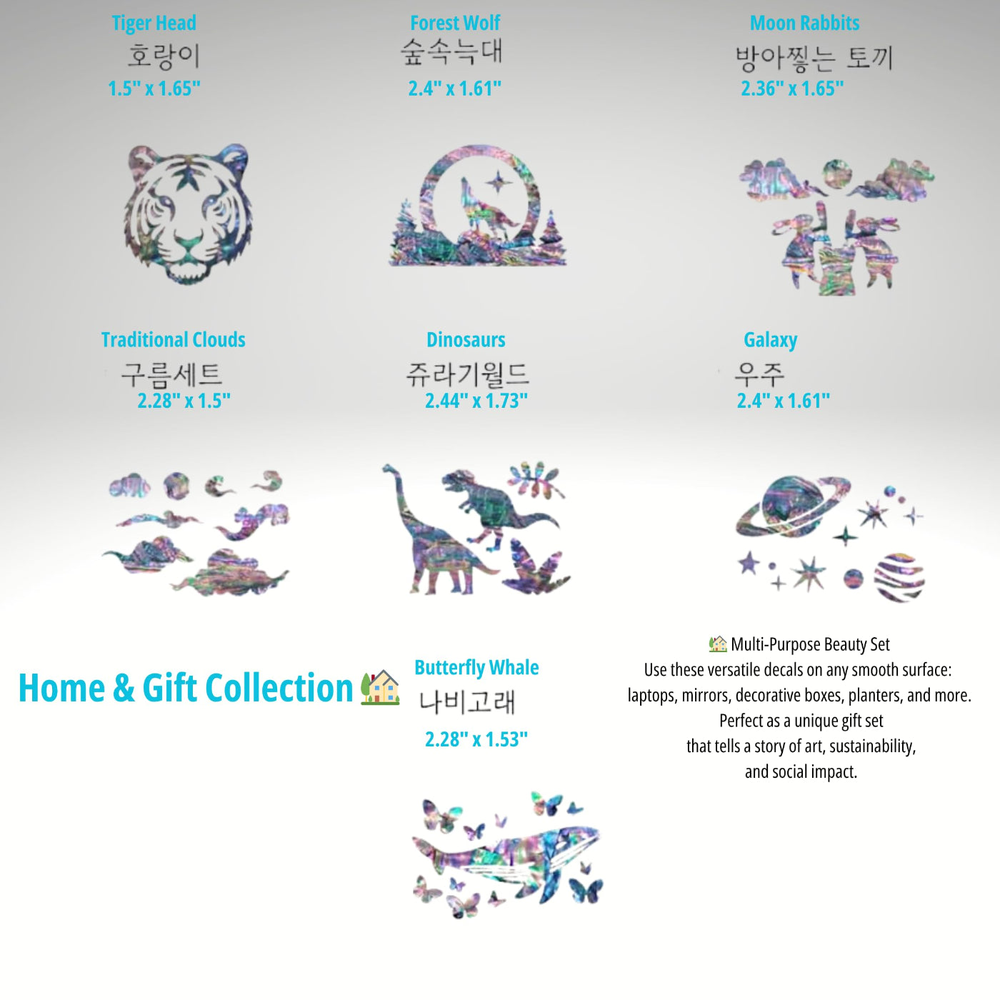 Real Mother of Pearl Art Decals (Set of 7) - Premium Abalone Shell Stickers for Tumblers, Mugs, Phones - Water-Resistant & Curved Surface Friendly - Handcrafted by Disabled Artists
