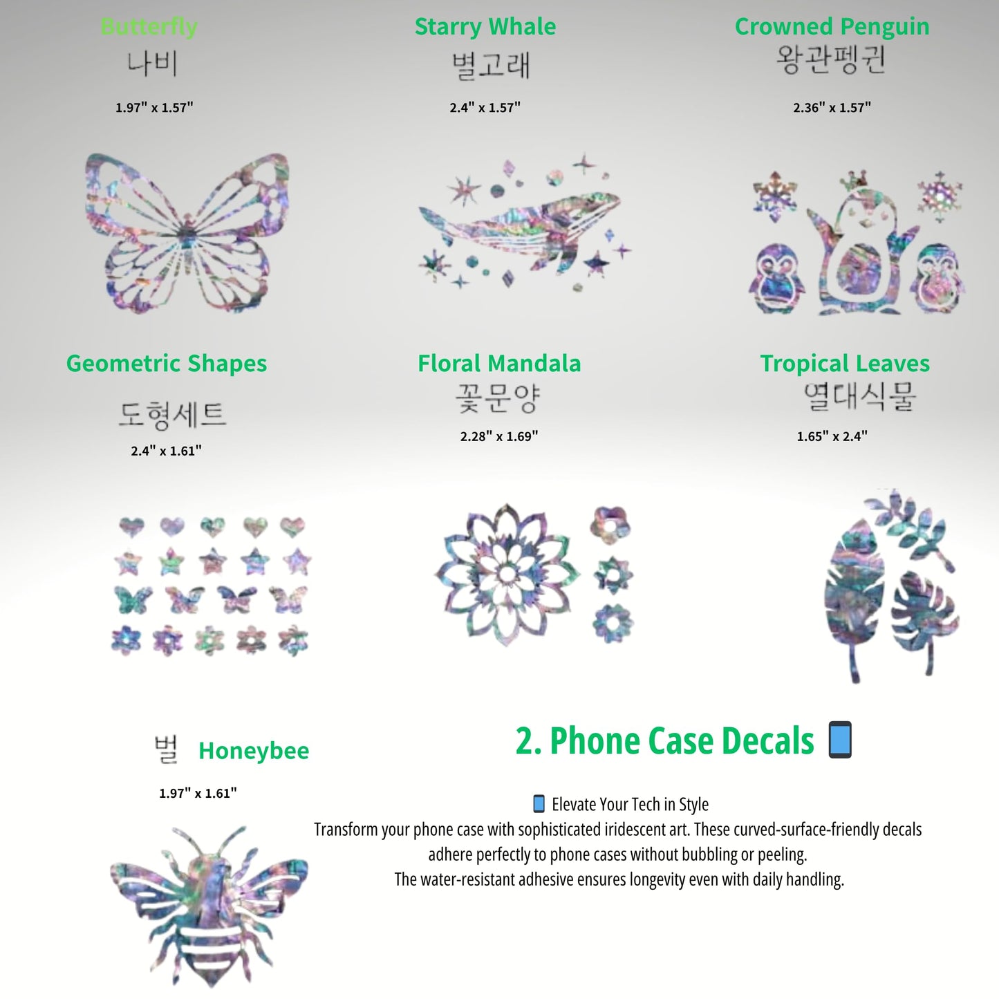 Real Mother of Pearl Art Decals (Set of 7) - Premium Abalone Shell Stickers for Tumblers, Mugs, Phones - Water-Resistant & Curved Surface Friendly - Handcrafted by Disabled Artists