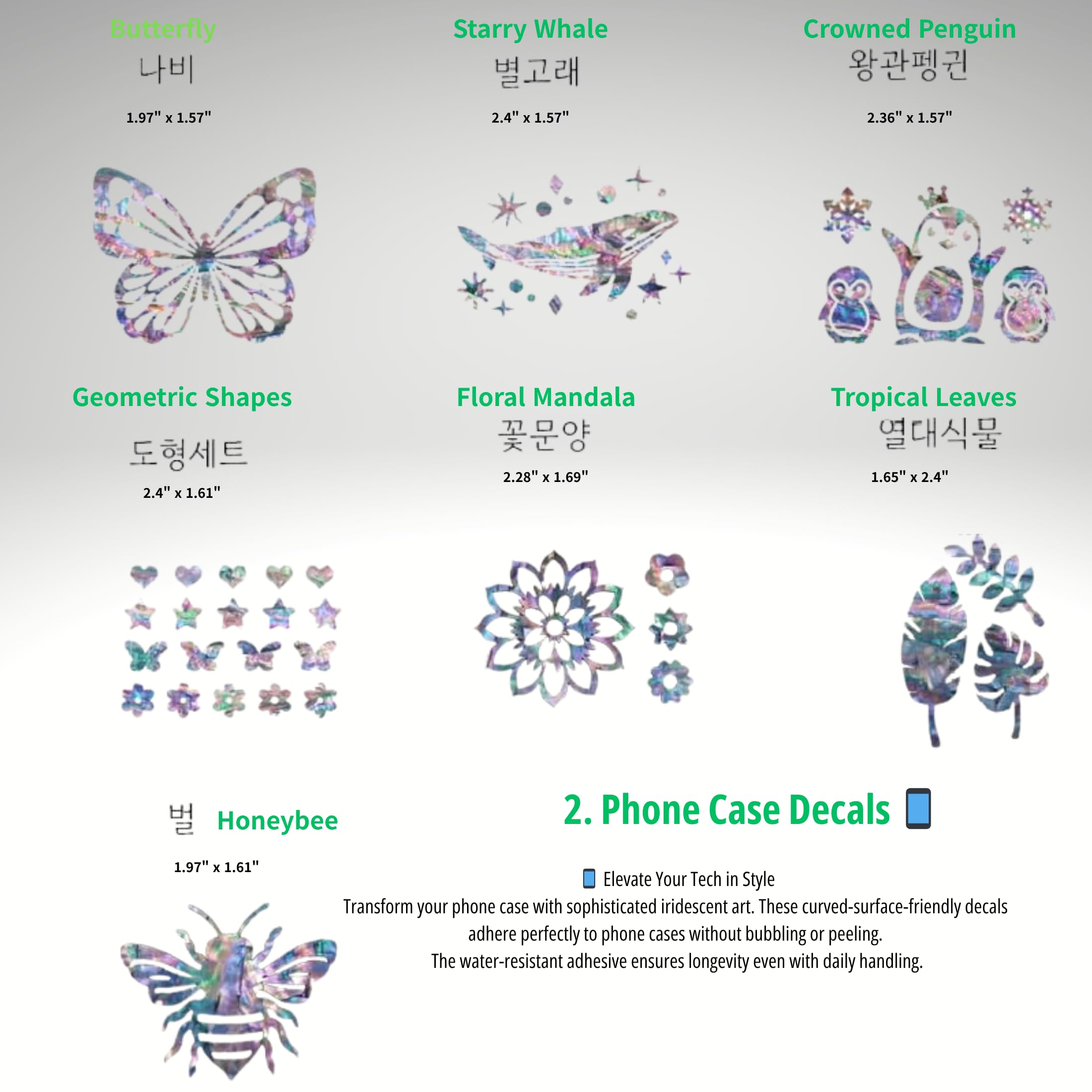 Real Mother of Pearl Art Decals (Set of 7) - Premium Abalone Shell Stickers for Tumblers, Mugs, Phones - Water-Resistant & Curved Surface Friendly - Handcrafted by Disabled Artists